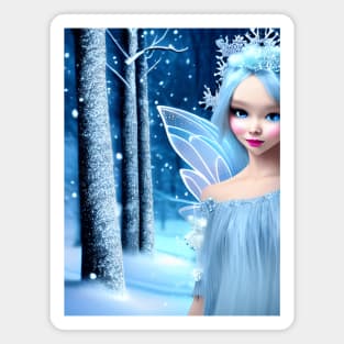 Cute 3d light blue Winter Fairy in the Forest Magnet